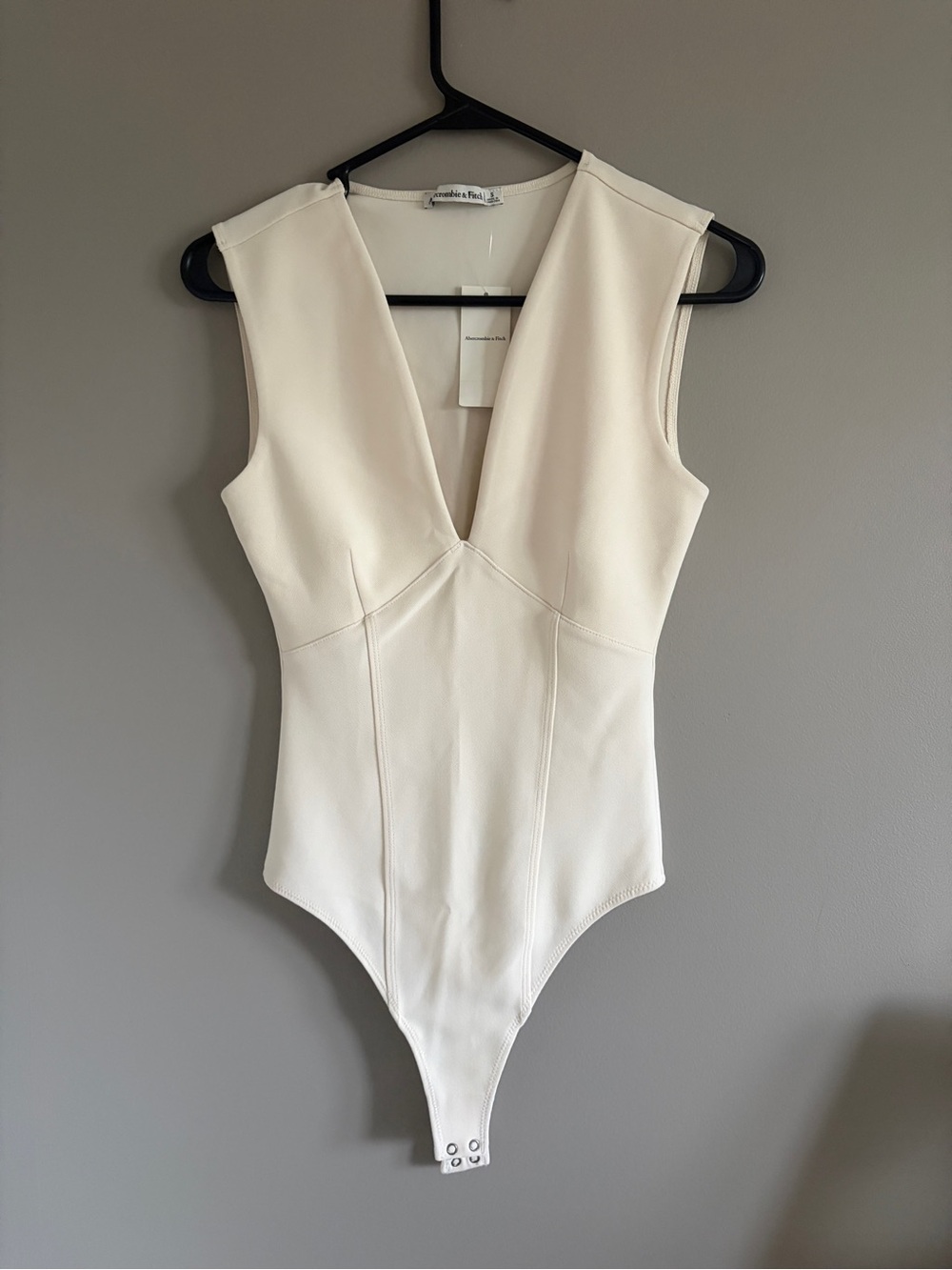 Abercrombie & Fitch Cream Deep V One-Piece Bodysuit